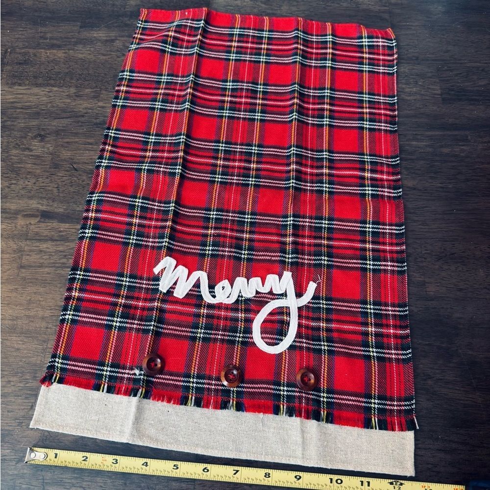 Merry Christmas Holiday Red Plaid Decorative Towel